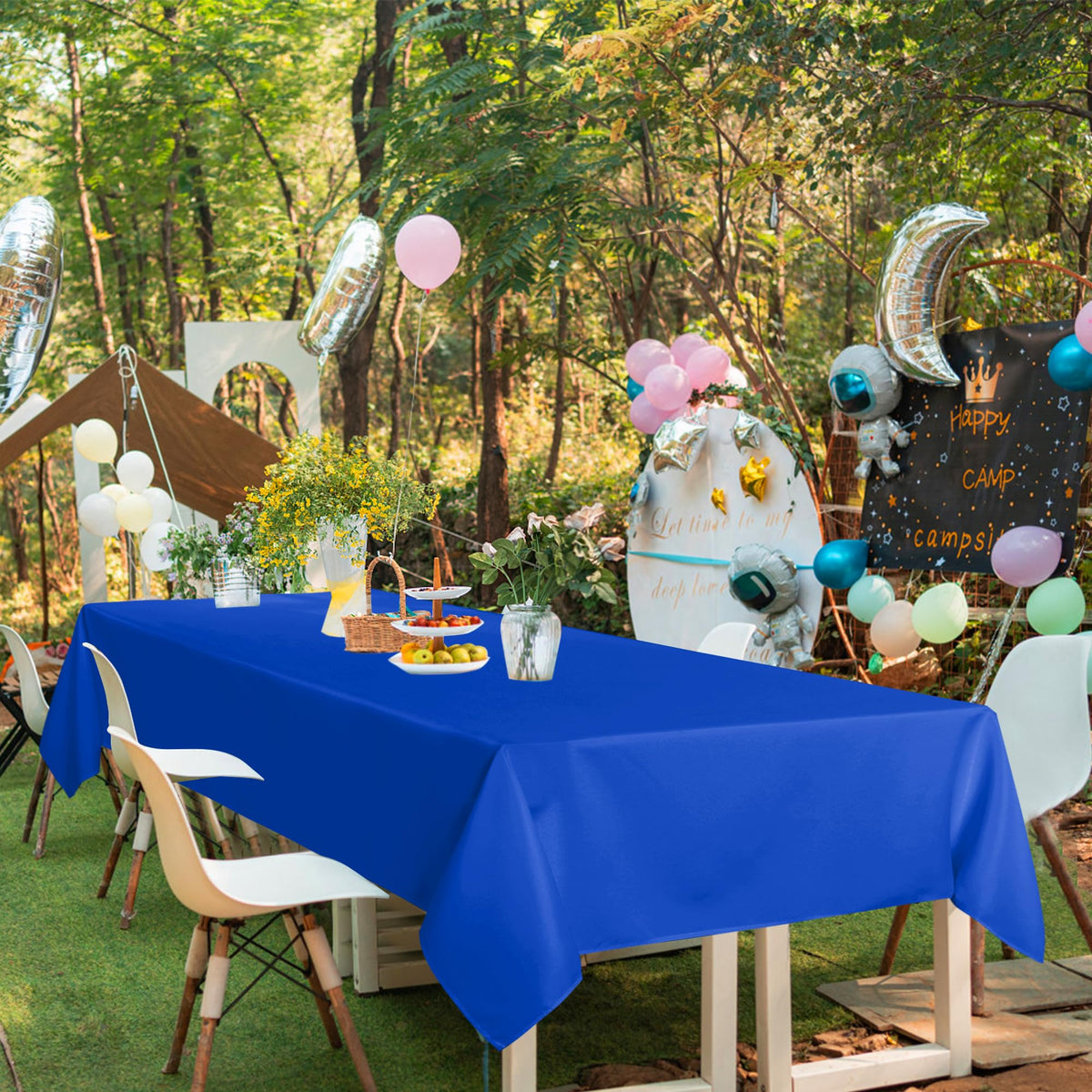 Sancua detailed stitching on Royal Blue tablecloth signals quality finish