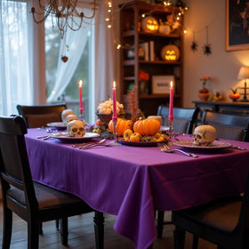 Sancua purple tablecloth fabric texture close-up, showing durable polyester weave.