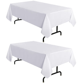Sancua two-pack white tablecloth on a 6ft table for easy care at events.