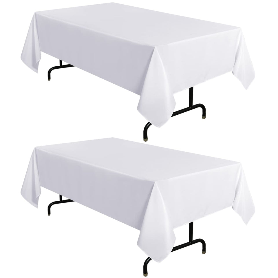 Sancua two-pack white tablecloth on 8ft dining table with 12-inch drop