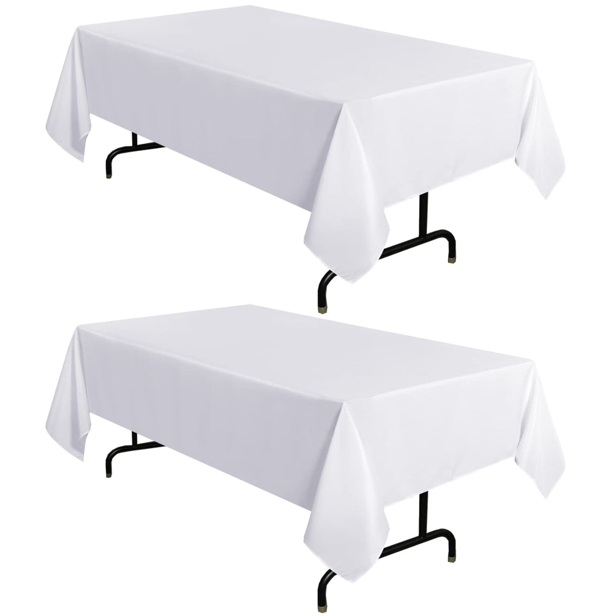 Sancua white tablecloth 60x84 on a 4-foot table, stain resistant and easy to clean.