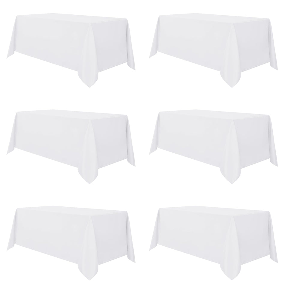 Sancua white tablecloth 90x132 on dining setup; durable and easy to clean.