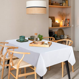 Sancua white tablecloth dining setup adds a crisp, clean look.