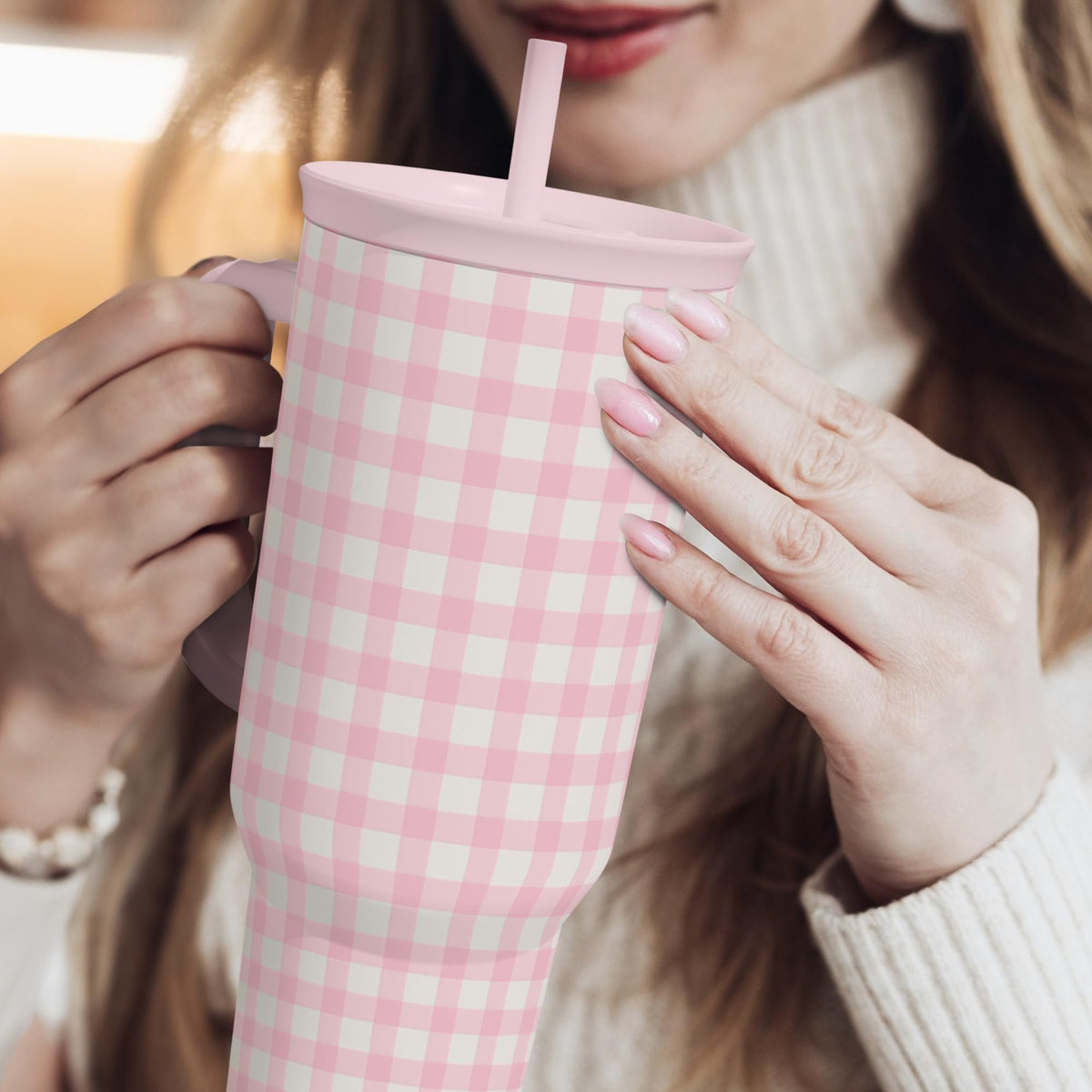 SANDJEST travel mug in use during commute or outdoor activity for convenience.