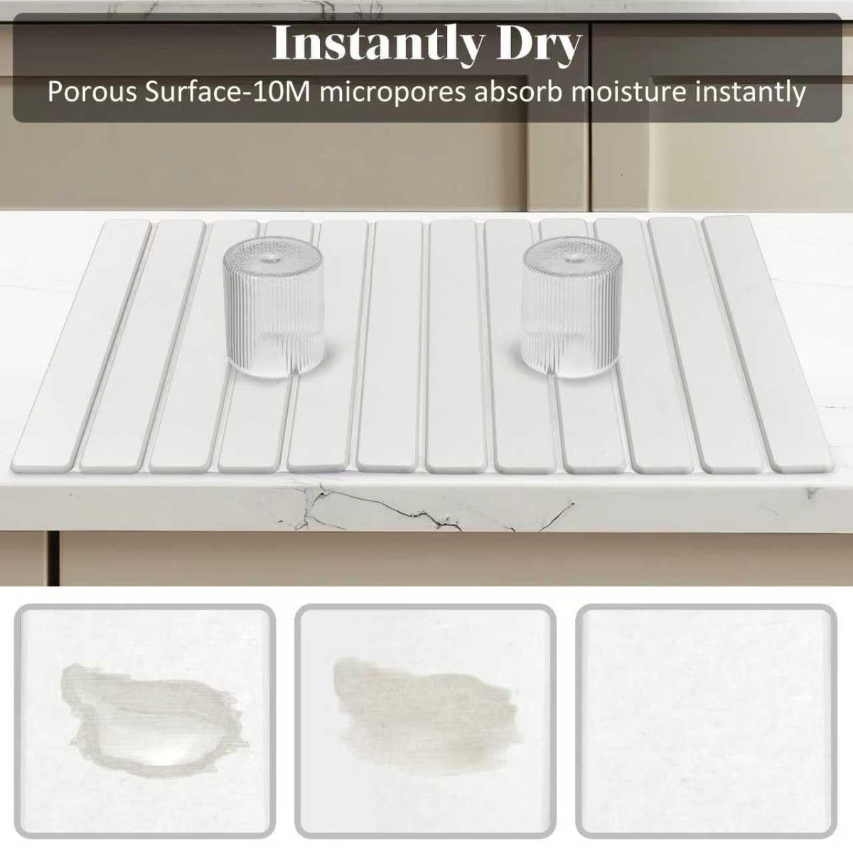 Sangukiro countertop drying mat with dishes maintains a clean, dry surface.