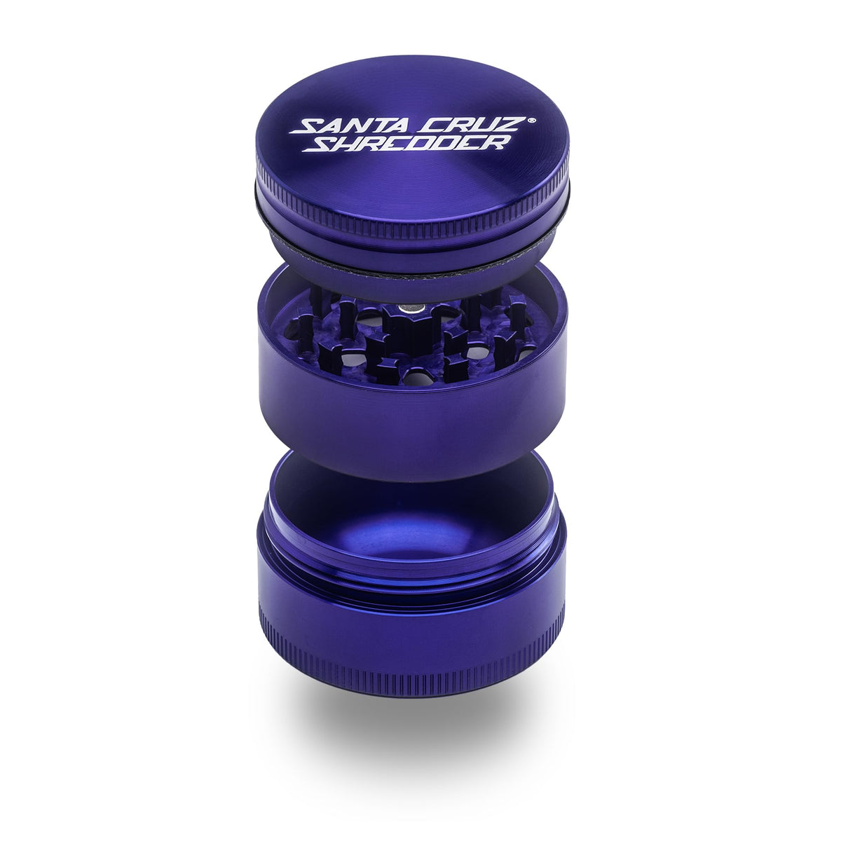 Santa Cruz Shredder purple grinder exterior shows durable aluminium body.
