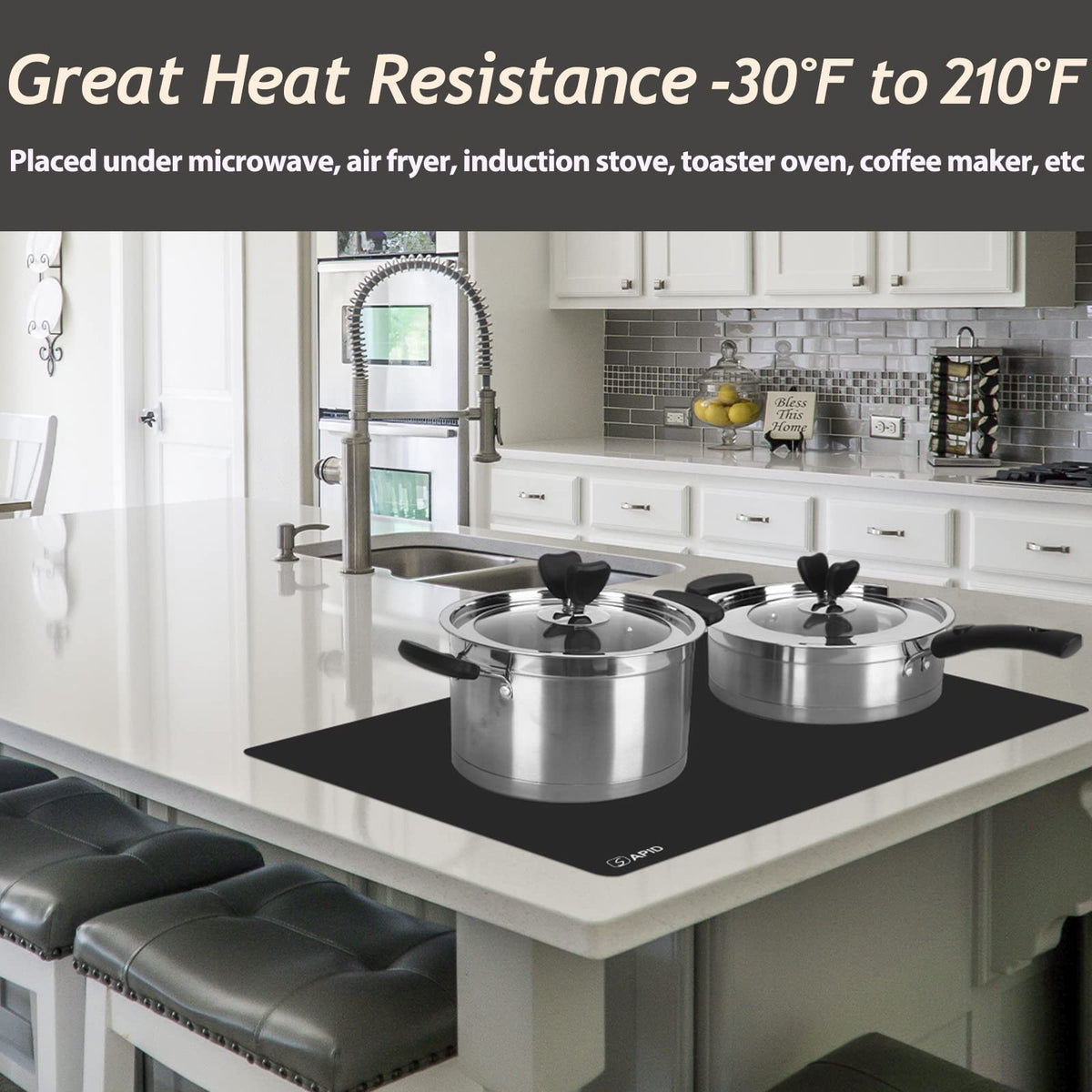 SAPID heat-resistant mat under appliances protects countertops from heat
