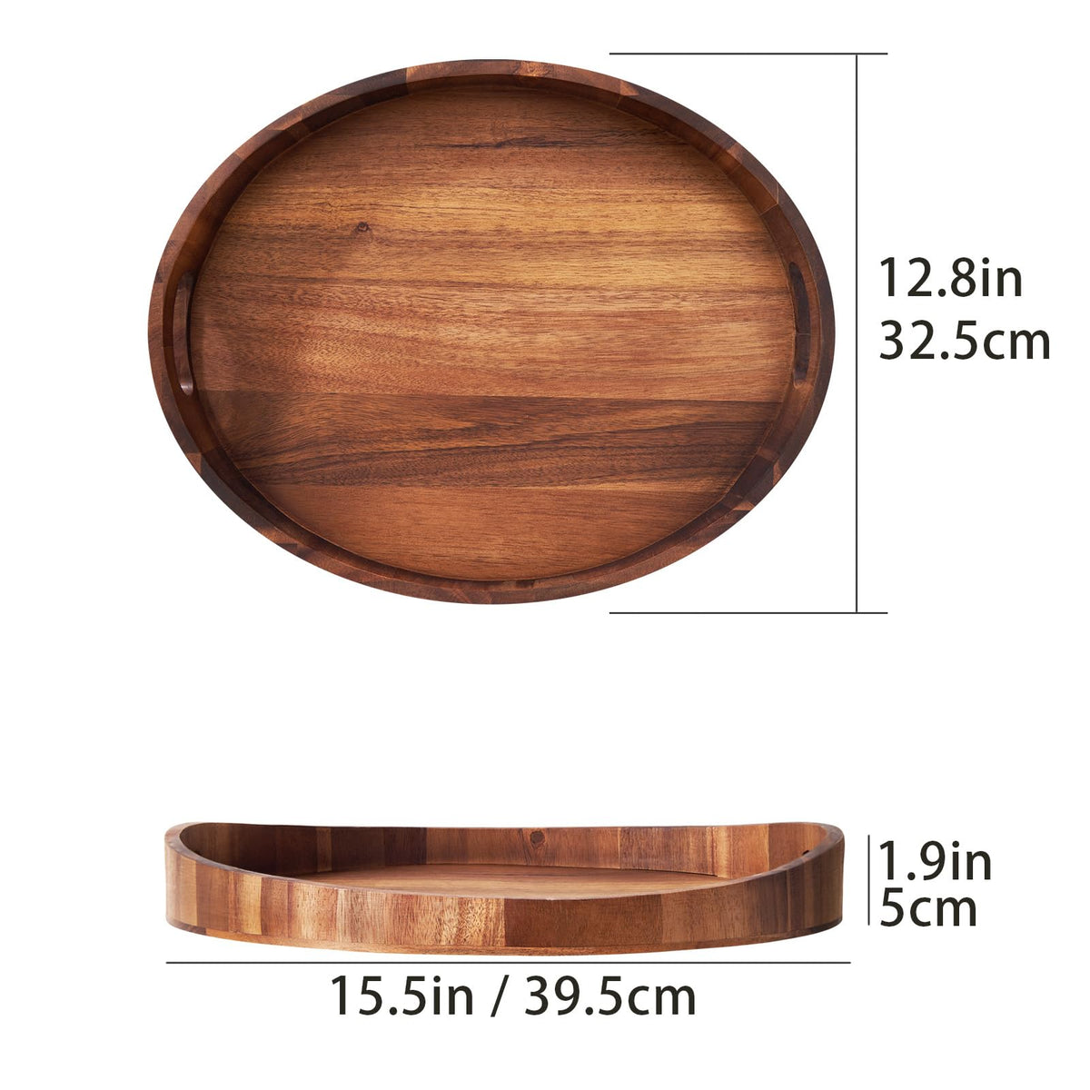 SARUFO acacia wood round ottoman tray serves as a stylish coffee table centerpiece.