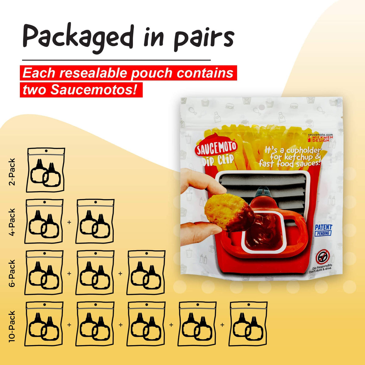Saucemoto Dip Clip helps keep fries flavorful and sauces handy during travel