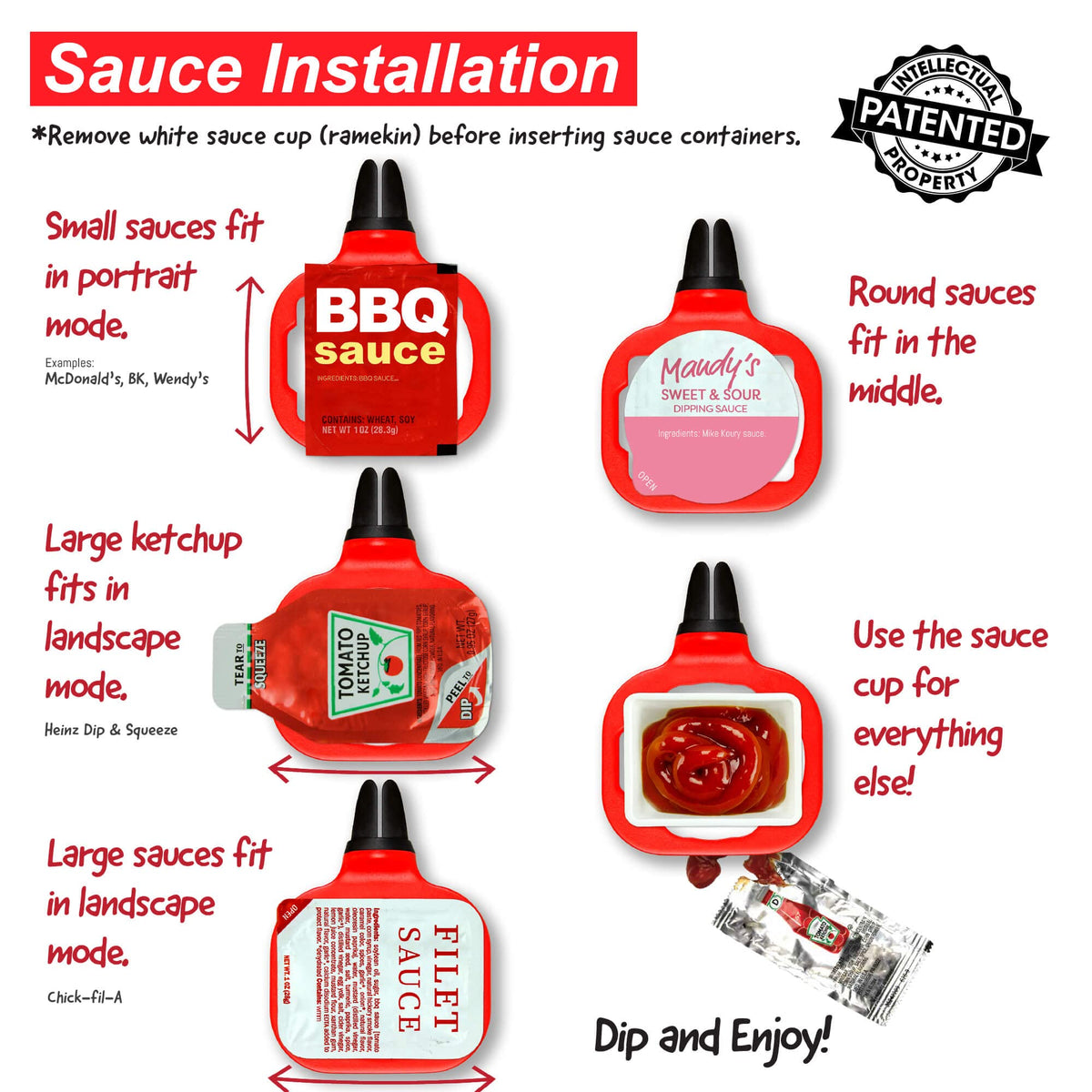 Saucemoto reusable sauce cup accompanies the clip for tidy dipping.