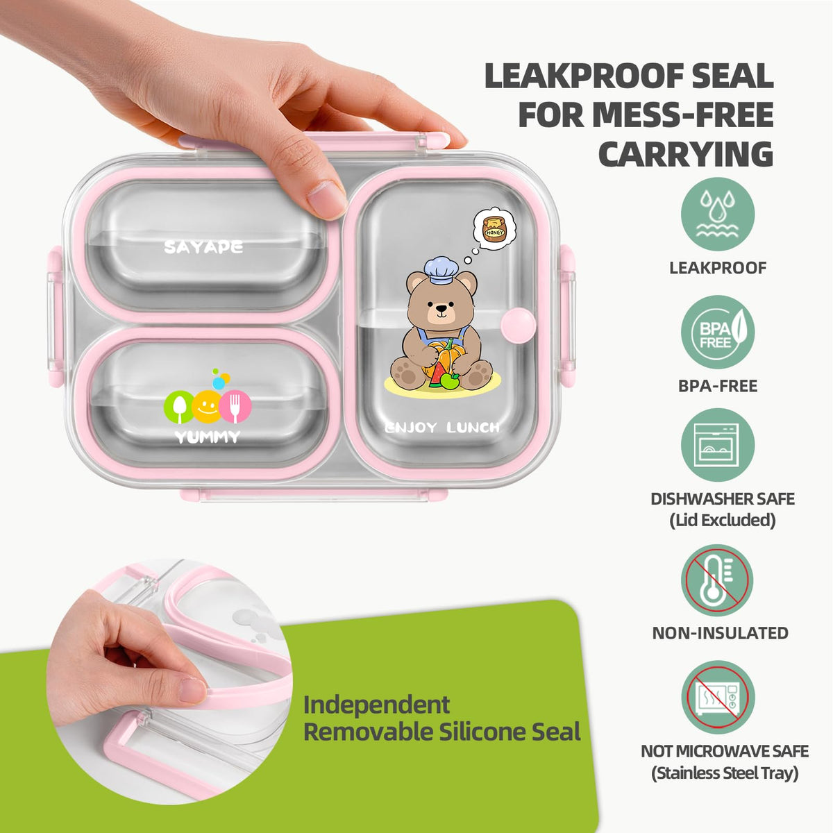 Sayape dishwasher and freezer safe bento box for easy storage