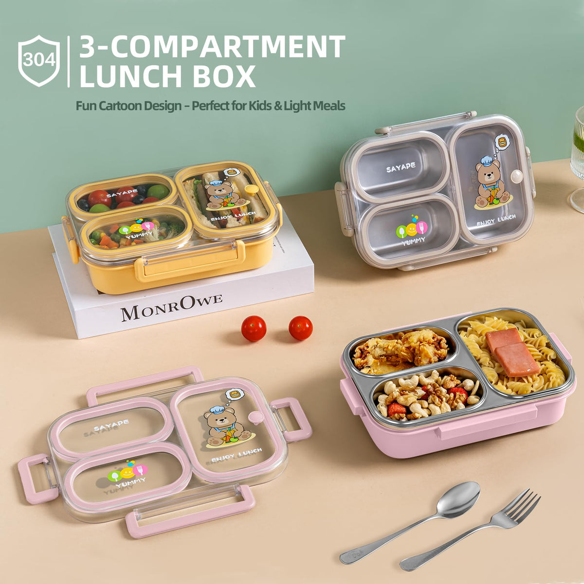 Sayape three-compartment tray keeps foods separated during school lunches
