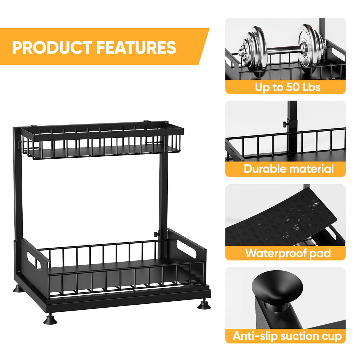 Saydear under sink organizer black finish complements modern kitchens.