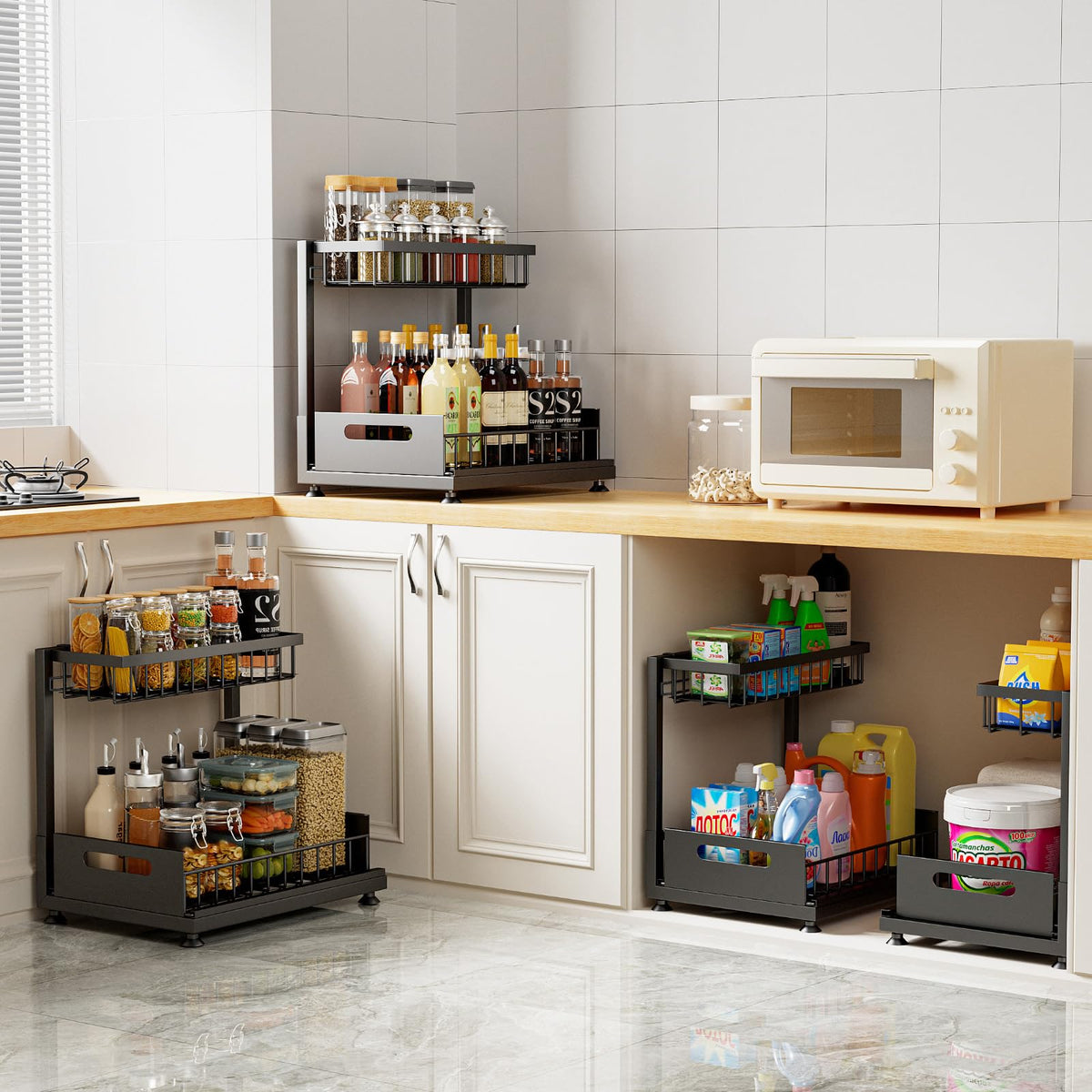 Saydear under sink organizer grid-pattern adds strength for items.