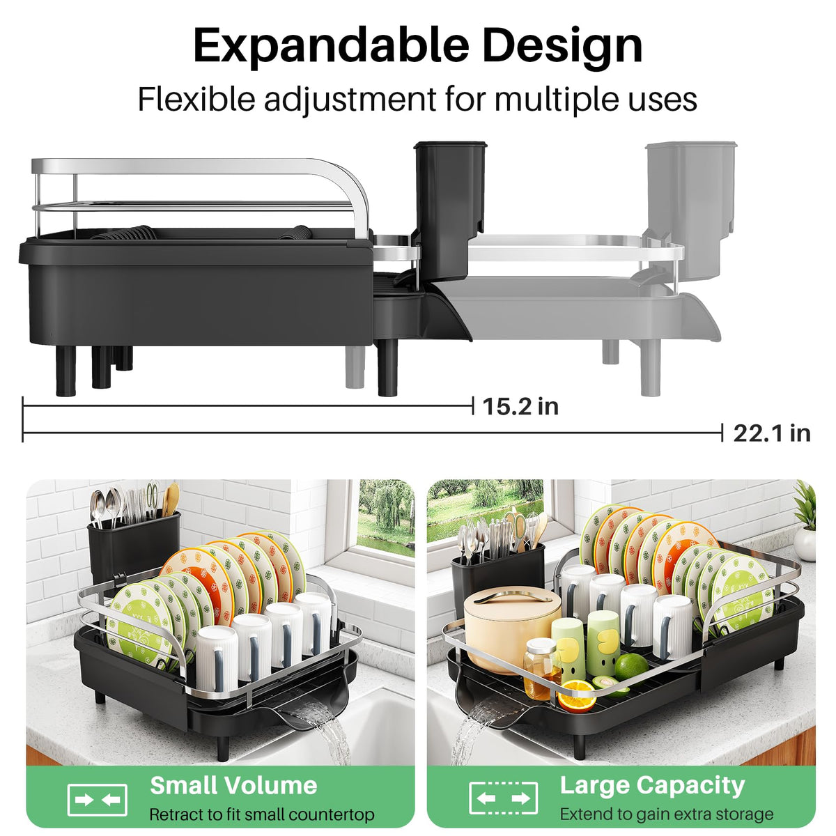 SayZH dish-drying-rack-guardrails keeps dishes secure on busy countertops.
