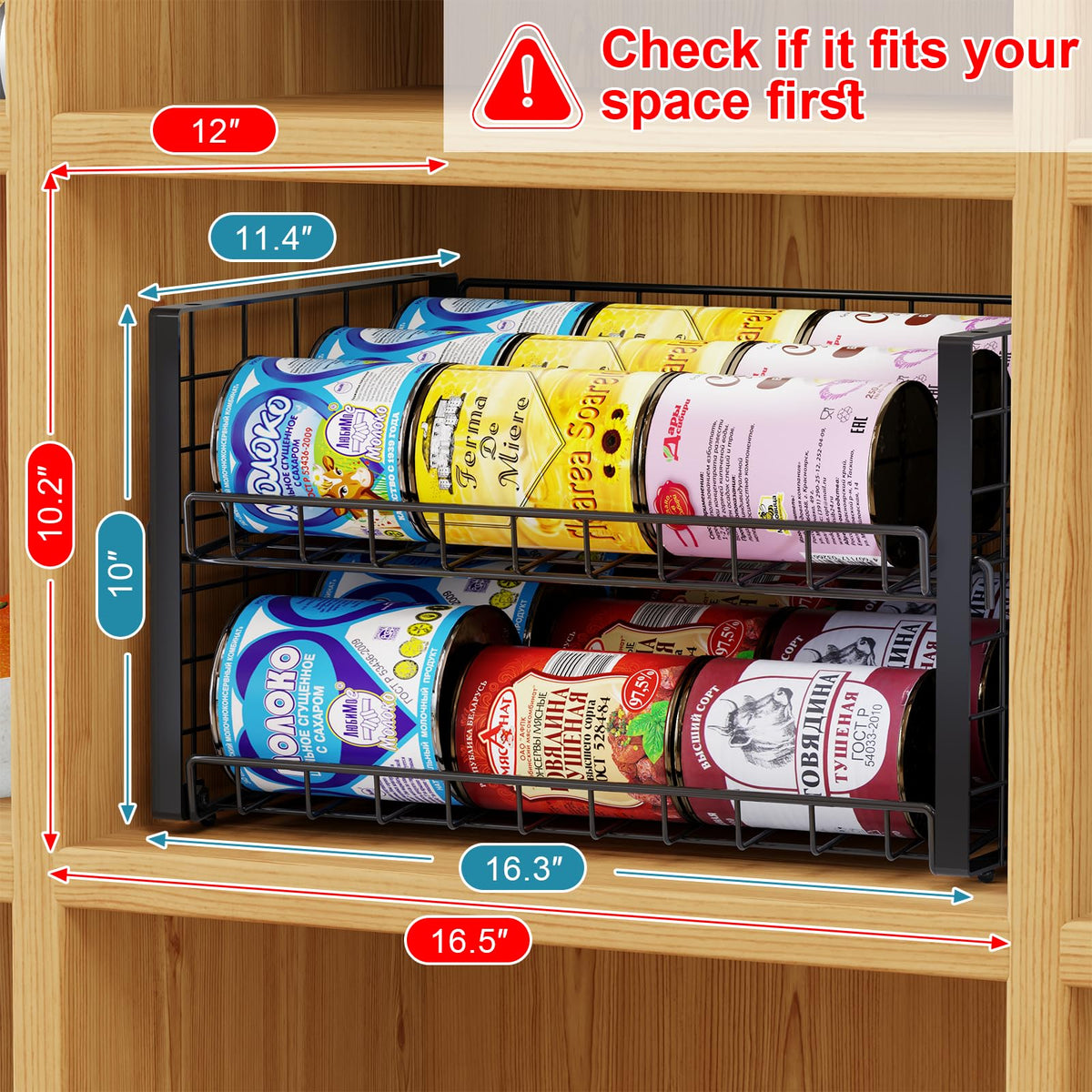 Sbanmao adjustable two-tier design for flexible can storage in a pantry.