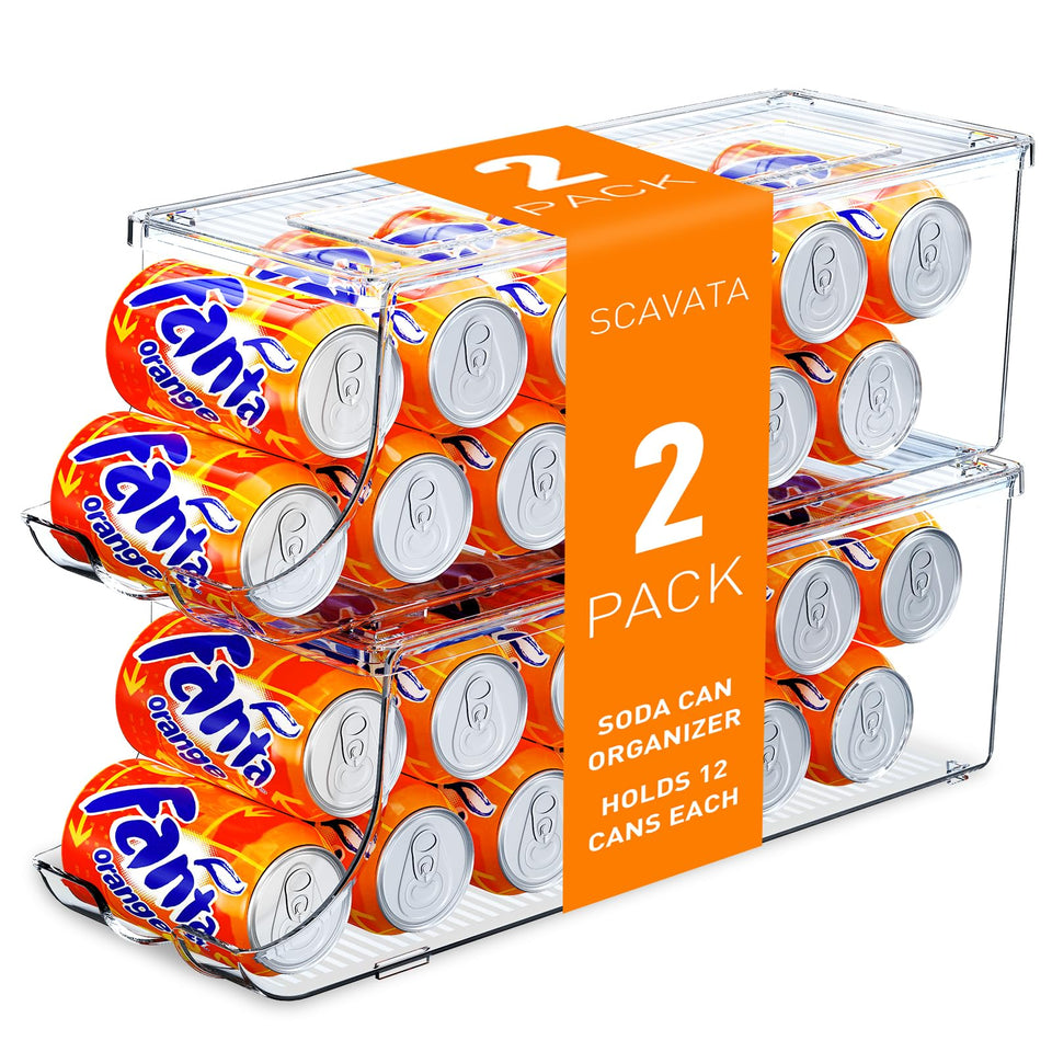 SCAVATA 2-pack soda can organizer in fridge keeps cans neatly accessible.