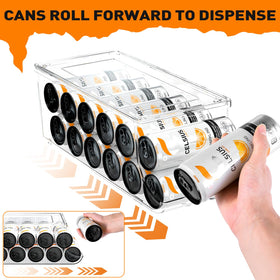 SCAVATA skinny can organizer lid-open view illustrating easy access and rolling storage