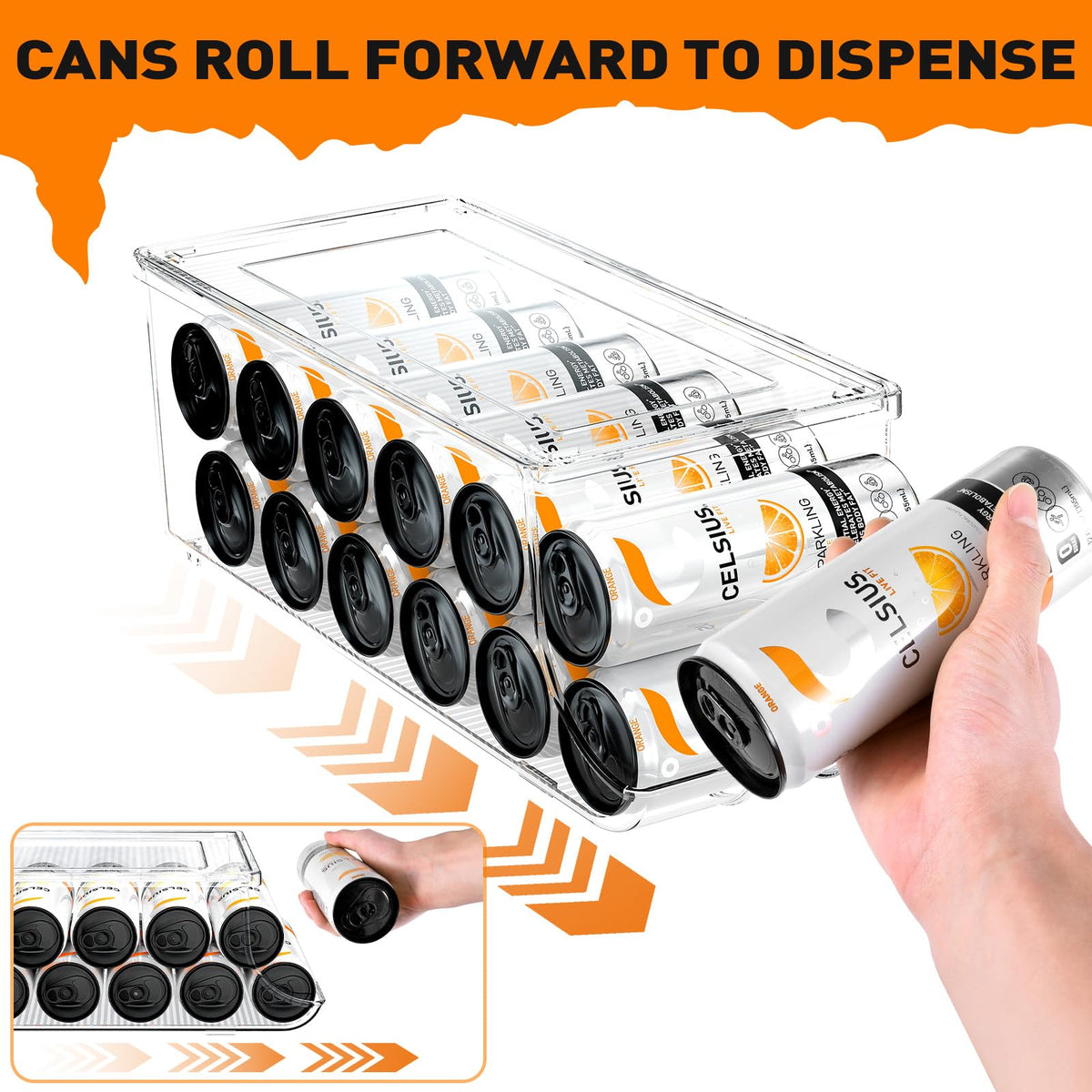 SCAVATA skinny can organizer stack dispenser shows second layer for compact storage.