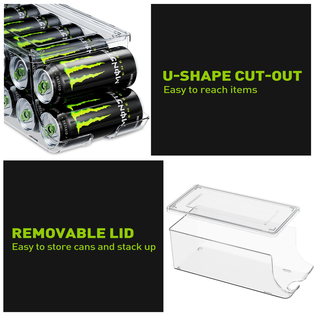 SCAVATA soda can rack holds standard and skinny cans for versatile storage.
