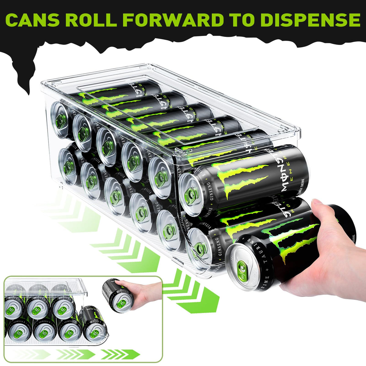 SCAVATA stackable can dispenser with lid helps protect contents and reduce clutter.