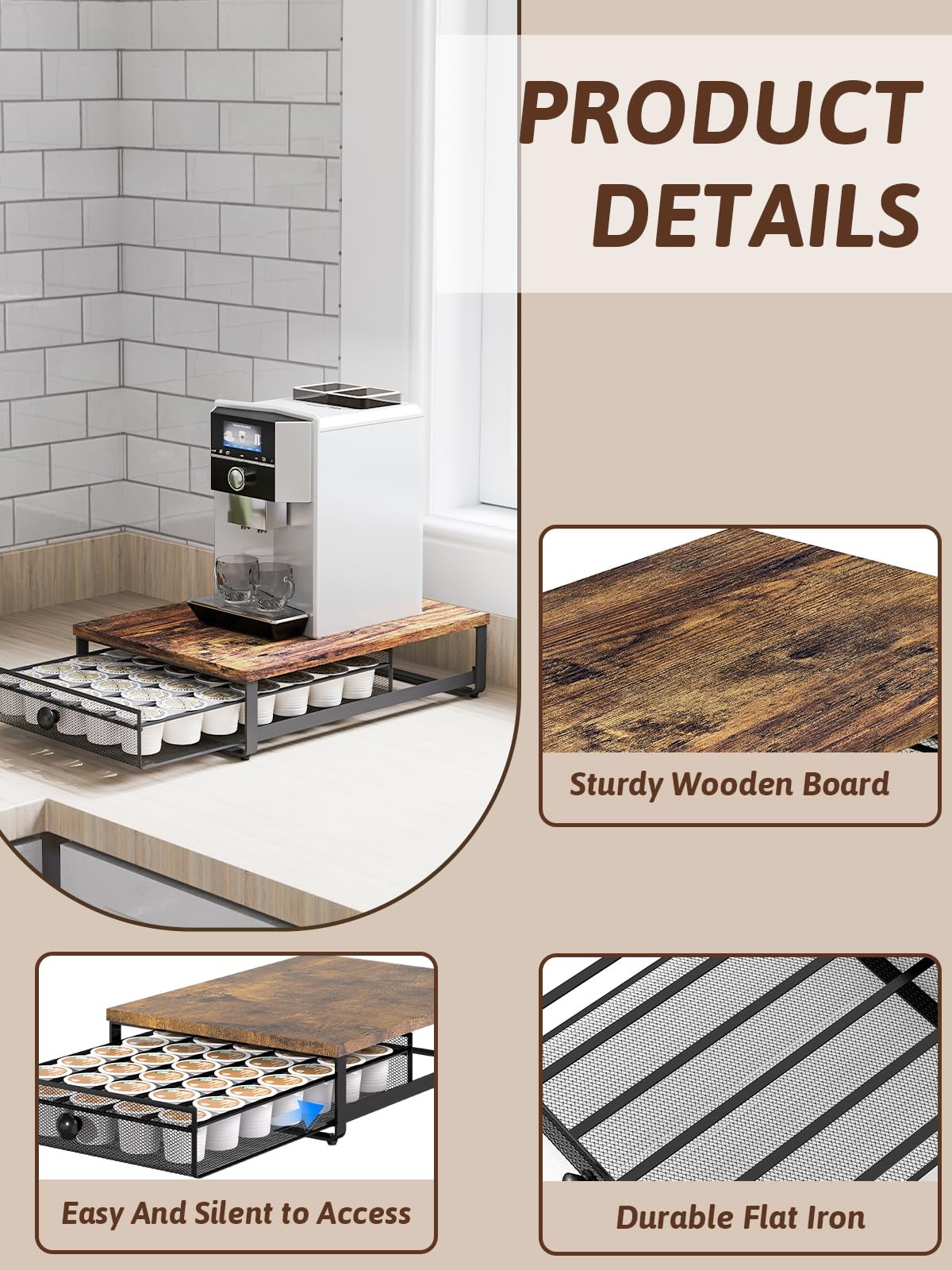 Sedegn coffee pod holder non-slip feet stabilize on countertops.