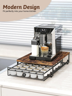 Sedegn coffee pod holder sturdy build with carbon steel frame and wood top.