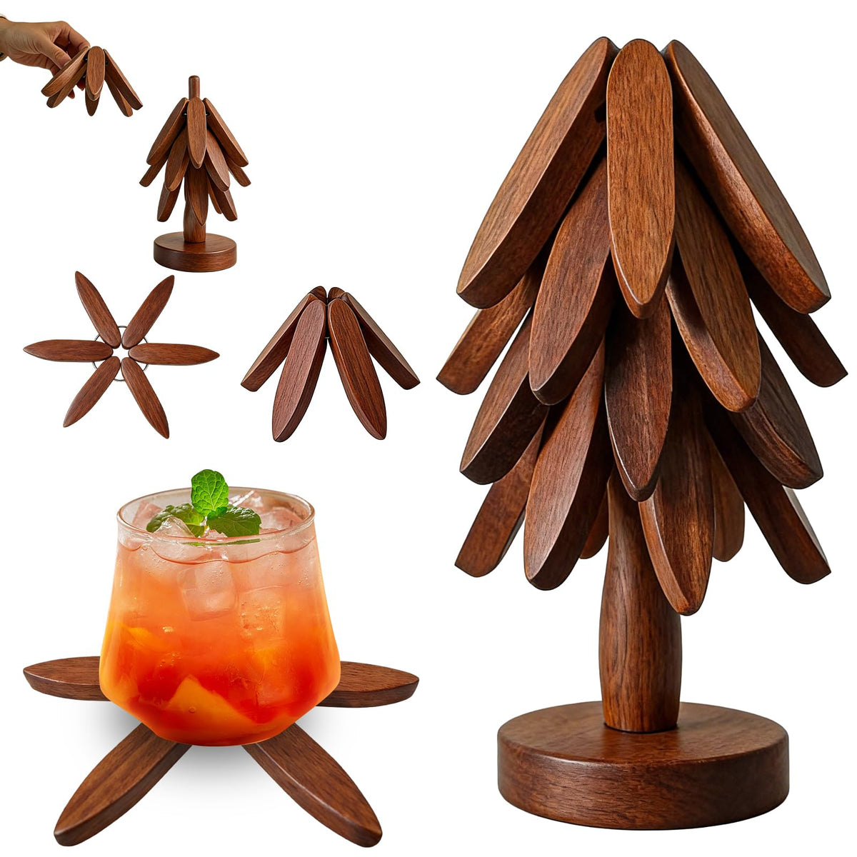 Seektik wooden tree trivet with expanded design protects countertops while adding natural charm