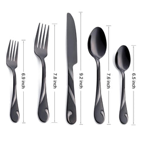 Seeshine black flatware dinner forks with smooth edges for comfortable use.
