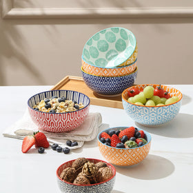 Selamica bowls with colorful patterns inside and outside for vibrant table decor