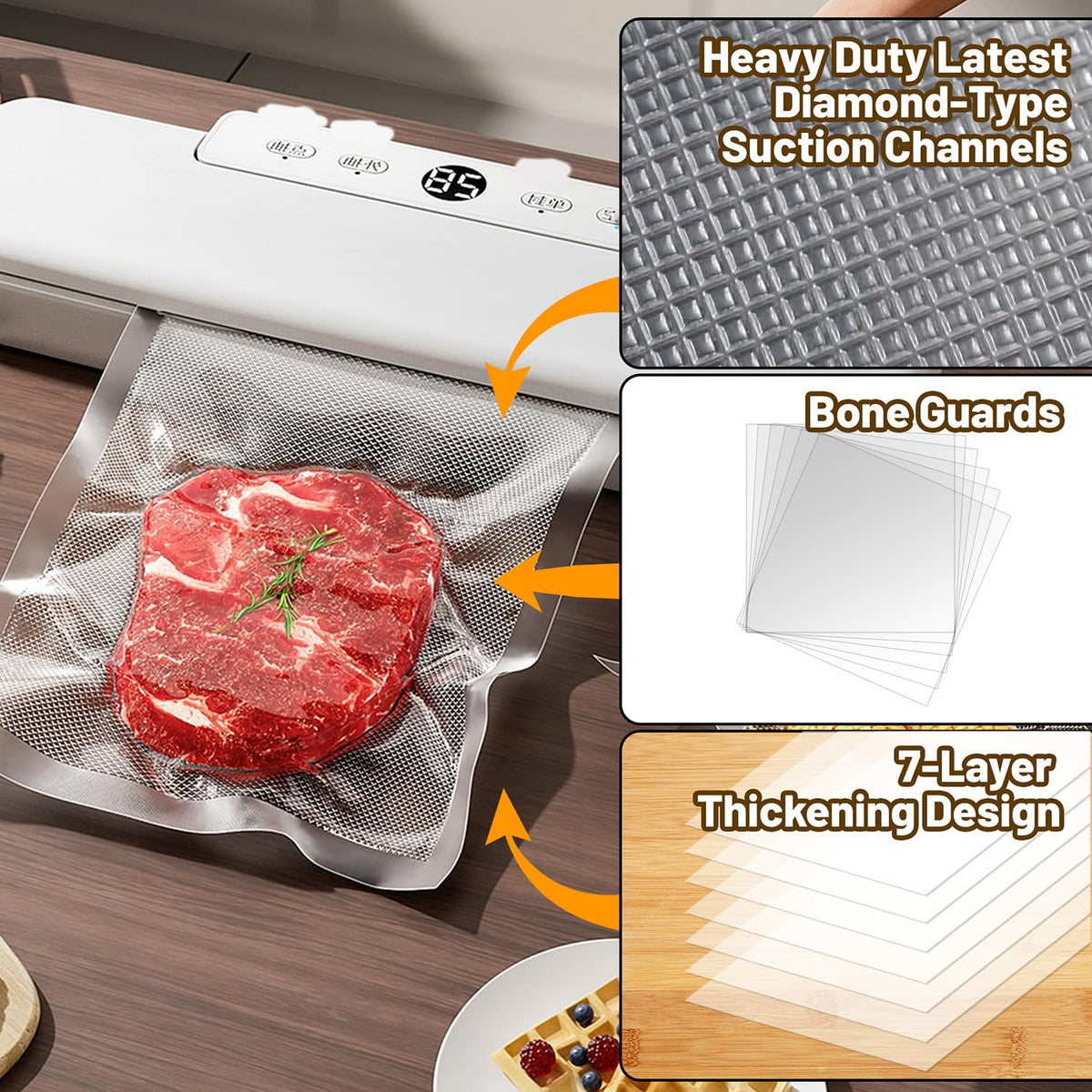 Selefrecos vacuum bags with bone guards protect contents from punctures during storage