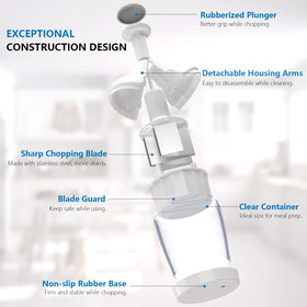 Semcide food chopper stainless steel blade close-up shows precise mincing for even results.