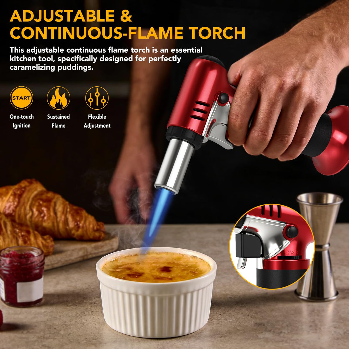 Semlos torch with Piezo ignition for one handed operation.