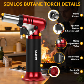 Semlos torch featuring safety lock to prevent accidental ignition.