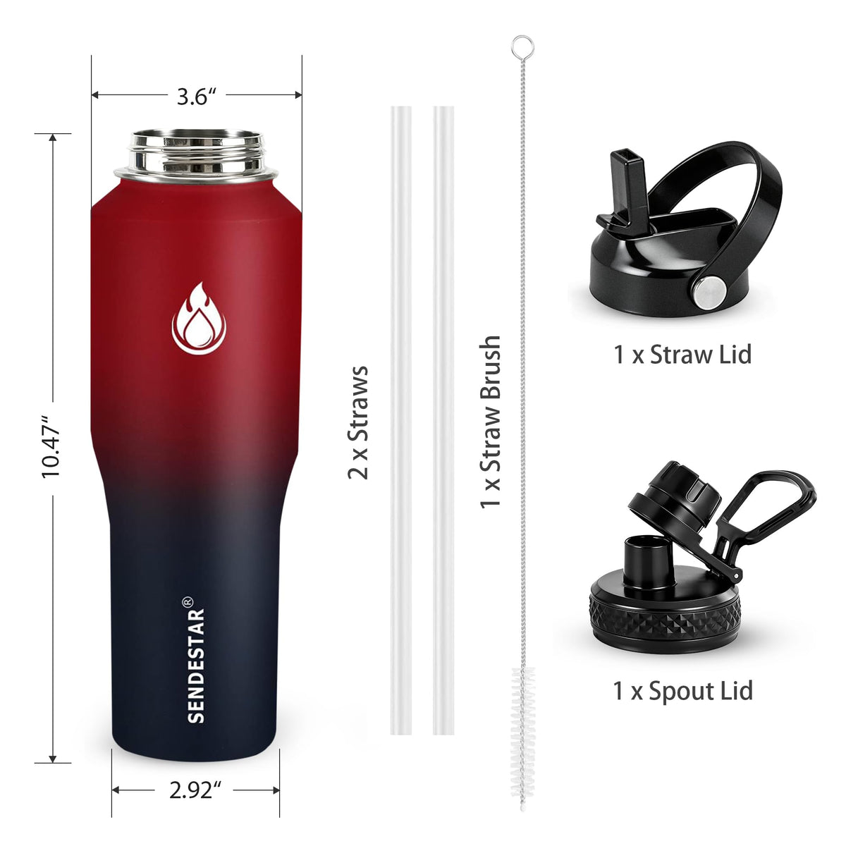 SENDESTAR 32oz bottle spout lid ready for beach, hiking, or cycling adventures