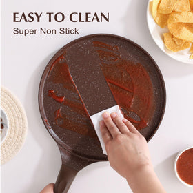 Sensarte 10-inch crepe pan edge and rim for easy pouring.
