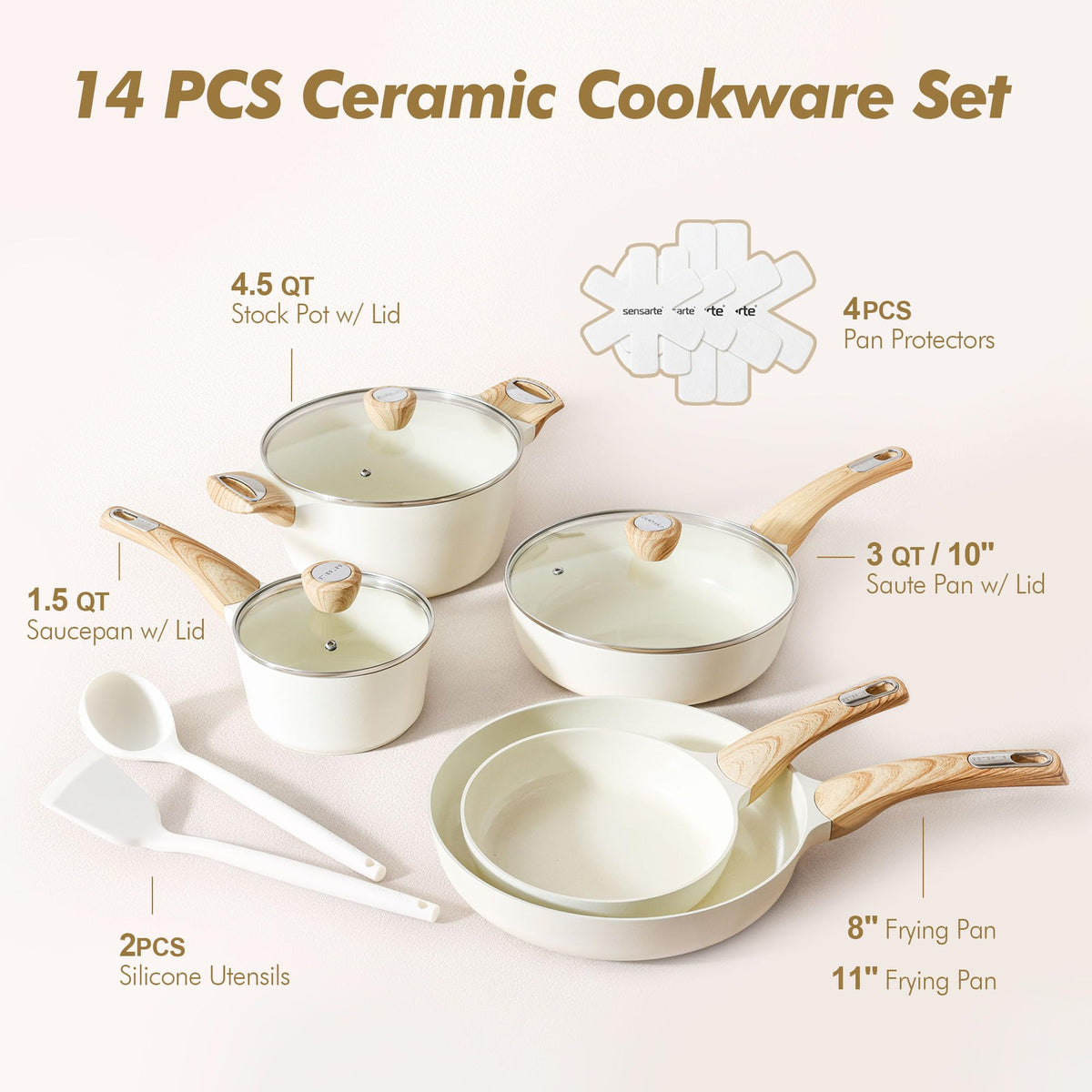 SENSARTE 10-inch sauté pan with lid for even browning and simmering