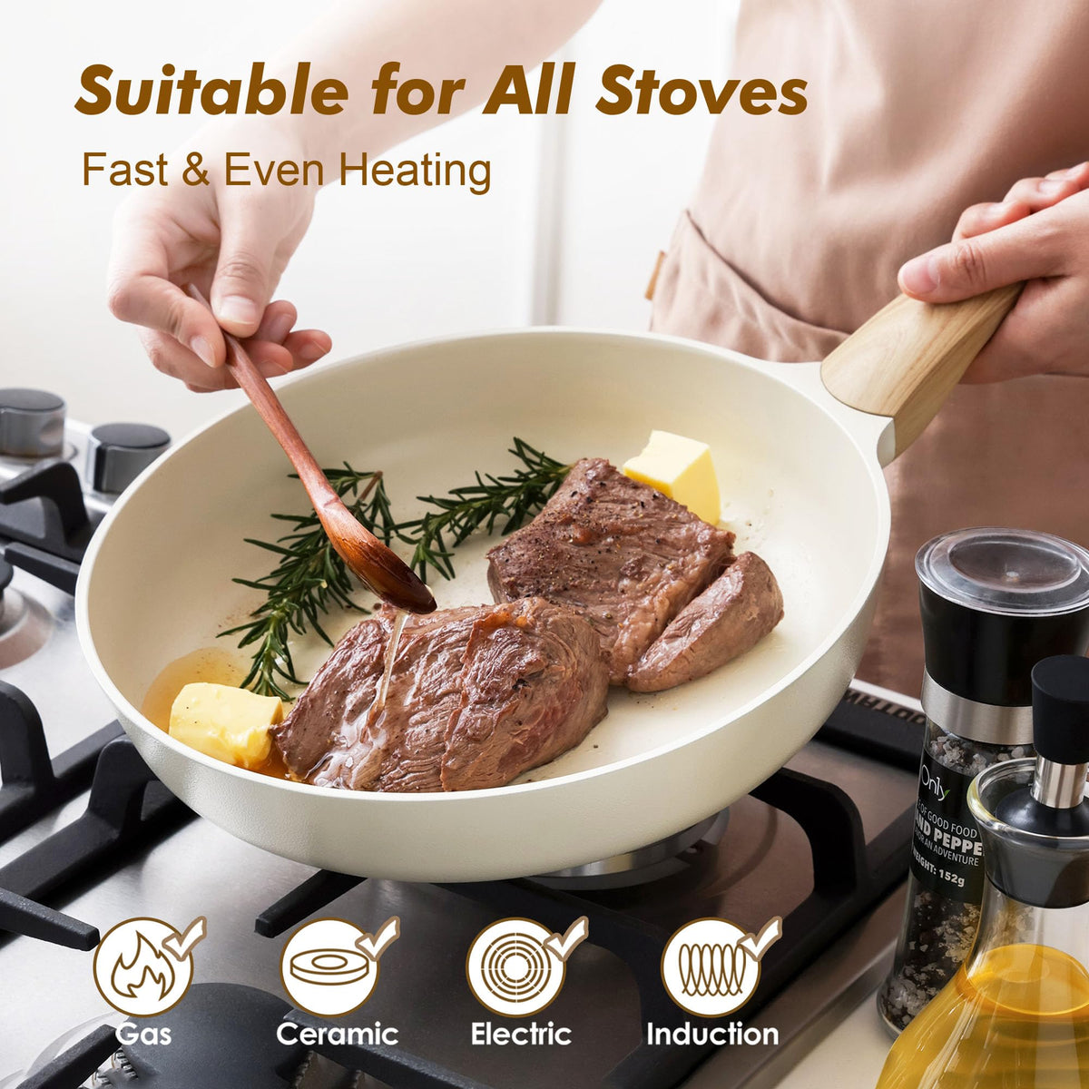 SENSARTE ceramic nonstick 11inch pan on induction base for versatile cooking.