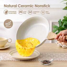 Close-up of SENSARTE ceramic nonstick coating highlighting easy food release with minimal oil.