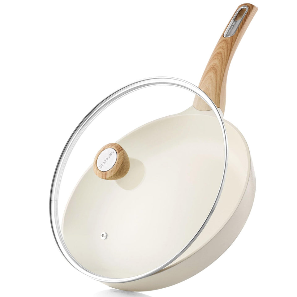 SENSARTE ceramic nonstick frying pan with lid, 9.5 inch, eggs slide off easily