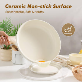 SENSARTE 8-inch pan with tempered glass lid shows cooking progress.