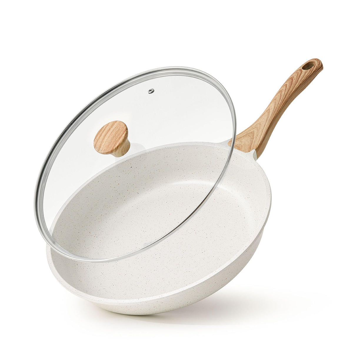 SENSARTE ceramic nonstick pan 9.5 inch with lid for easy, low-oil cooking.