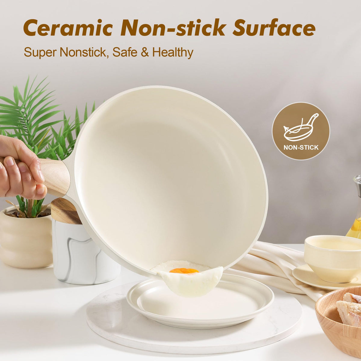 SENSARTE ceramic nonstick pan top view, smooth surface for quick omelets