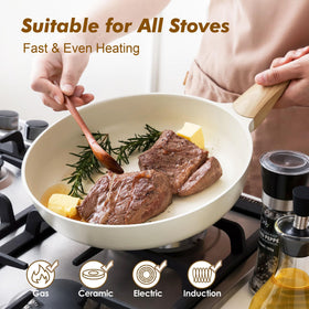 SENSARTE 11-inch ceramic nonstick skillet with even heat for vegetables and eggs.