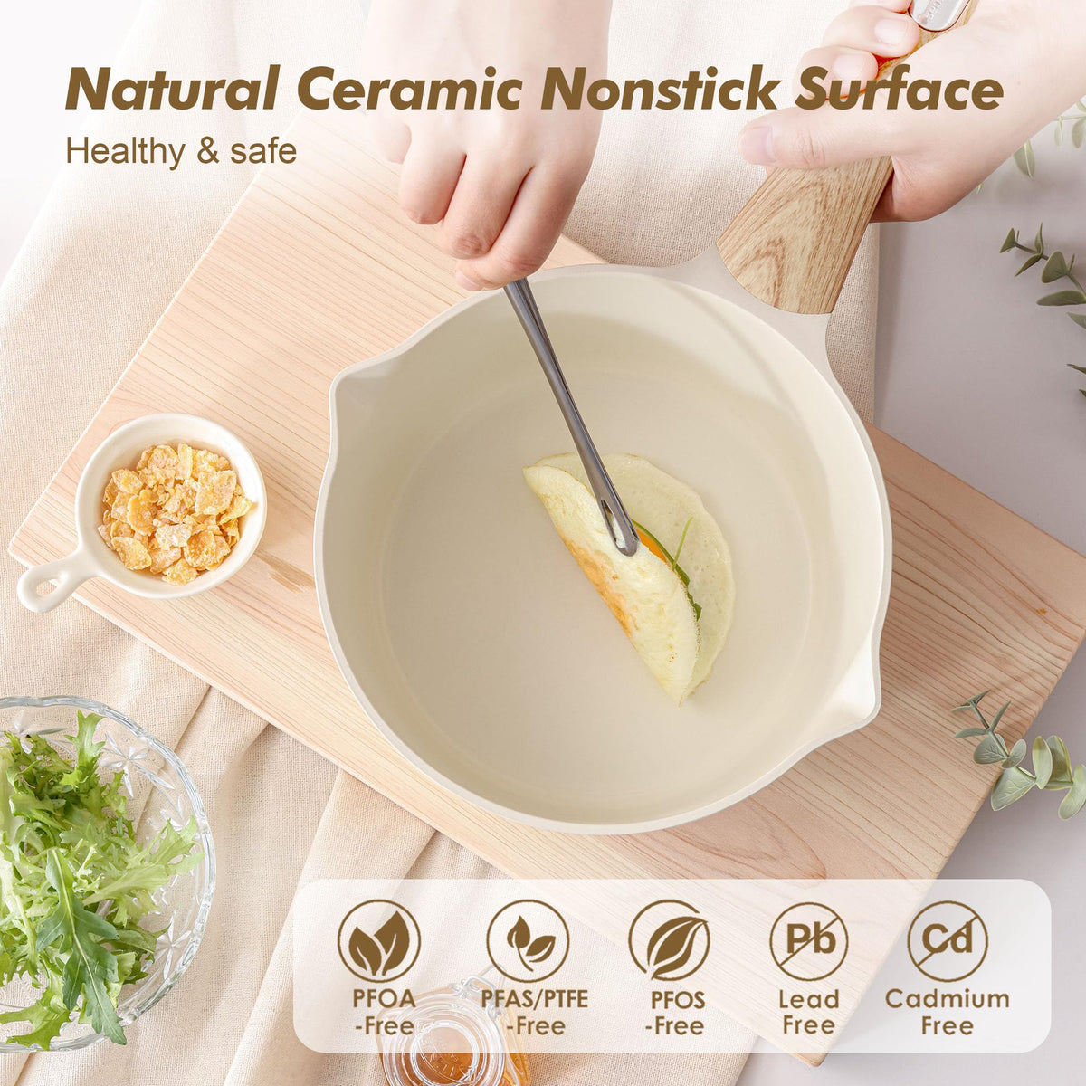 SENSARTE 3-quart pan with double pour spout for easy, precise pouring.