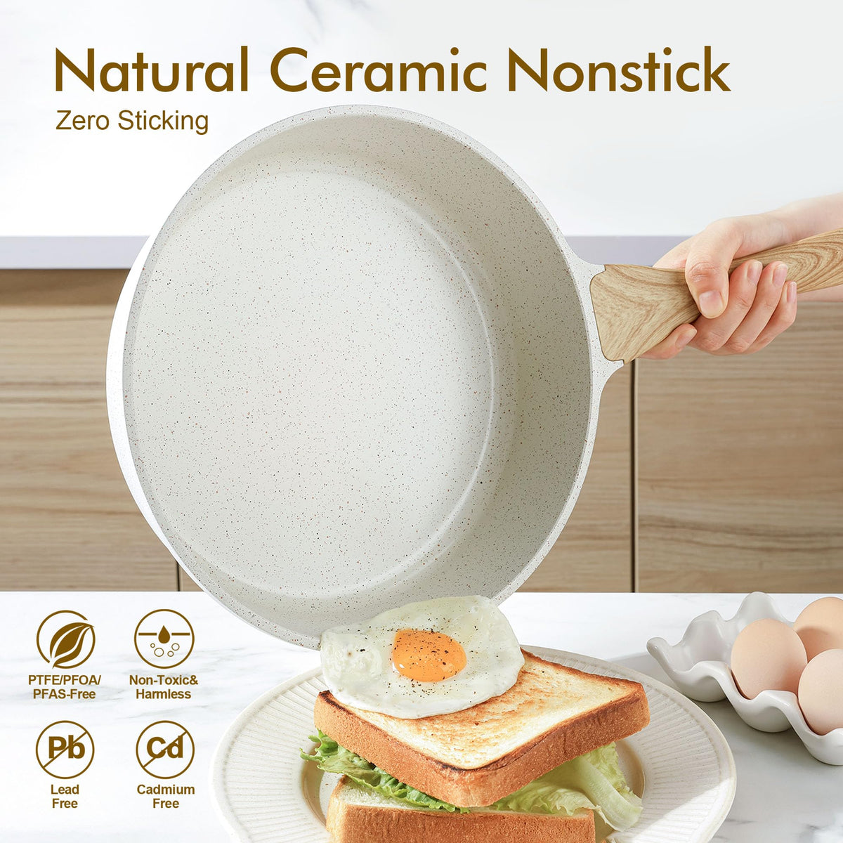 SENSARTE ceramic saucepan 2.6 qt with lid, precise simmering for sauces.