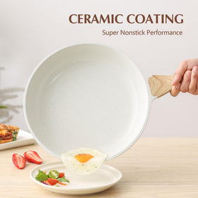 SENSARTE ceramic skillet handle close-up shows heat-resistant grip.