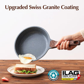 SENSARTE ergonomic woodgrain handle stays cool during cooking