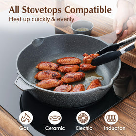 SENSARTE glass lid provides clear cooking view and reduces splatter.