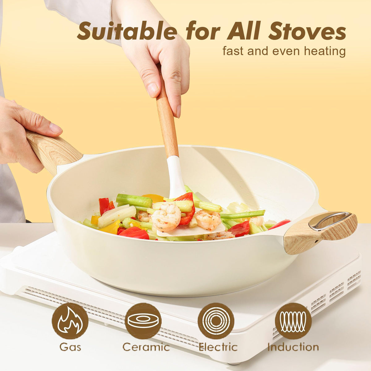 SENSARTE heat-resistant Bakelite handle stays cool while cooking.